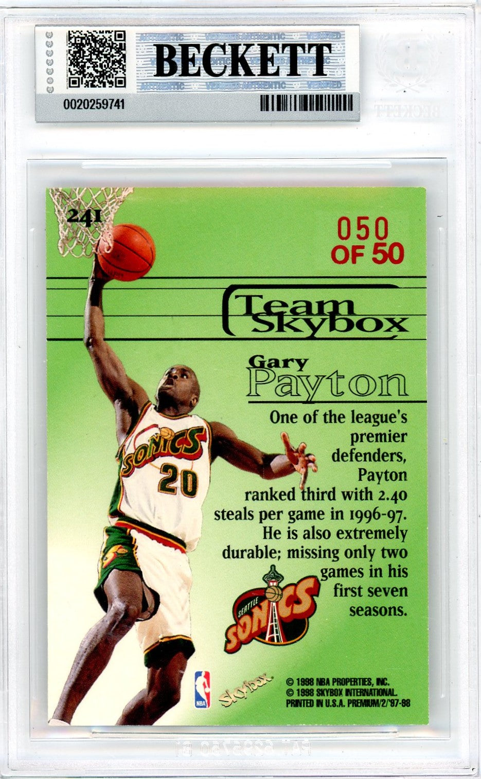1997 SkyBox Premium Star Rubies Gary Payton TS #241 BGS 8.5