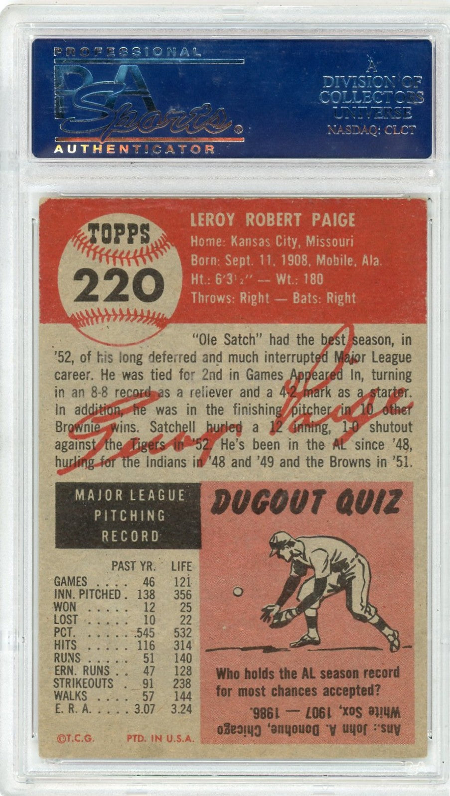 1953 Topps Satchell Paige #220 PSA 5
