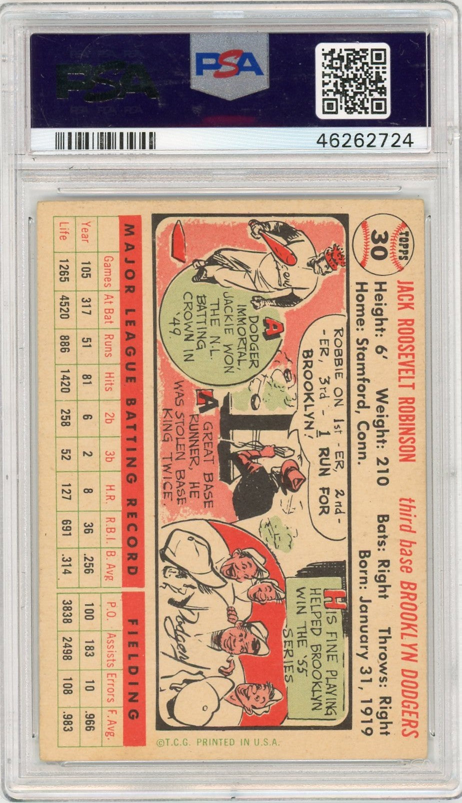 1956 Topps Jackie Robinson #30 White Back PSA 4