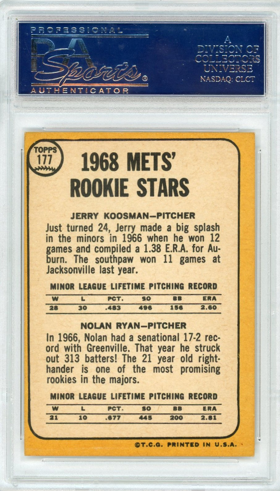 1968 Topps Mets Rookies #177 J. Koosman N. Ryan PSA 6.5