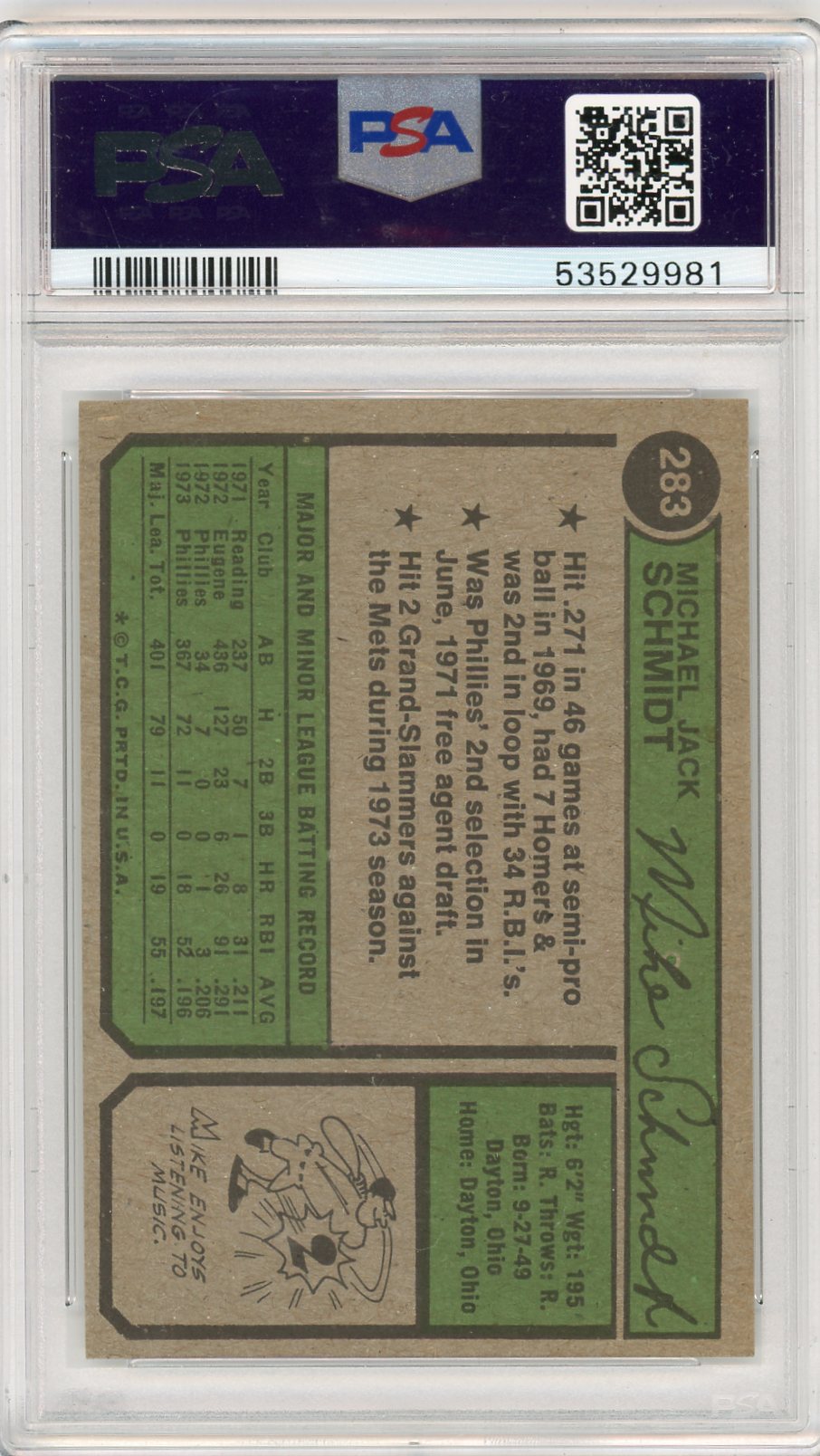 1974 Topps Mike Schmidt #283 PSA 7