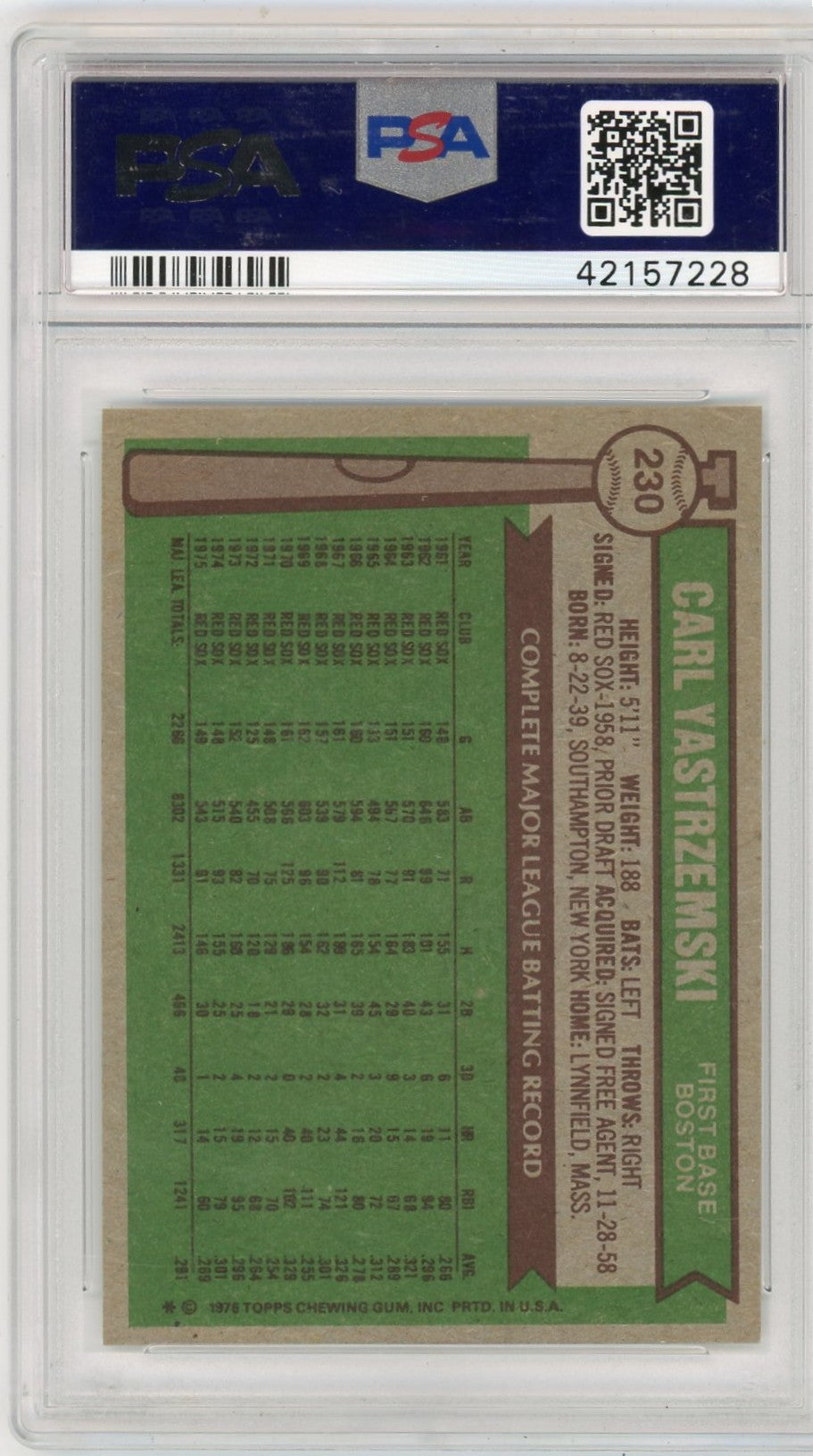 1976 Topps Carl Yastrzemski #230 PSA 8