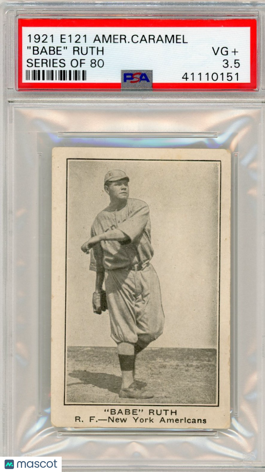 1921 E121 American Caramel Series Of 80 Babe Ruth PSA 3.5