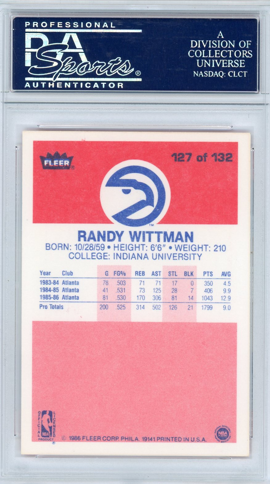 1986 Fleer Randy Wittman #127 PSA 10
