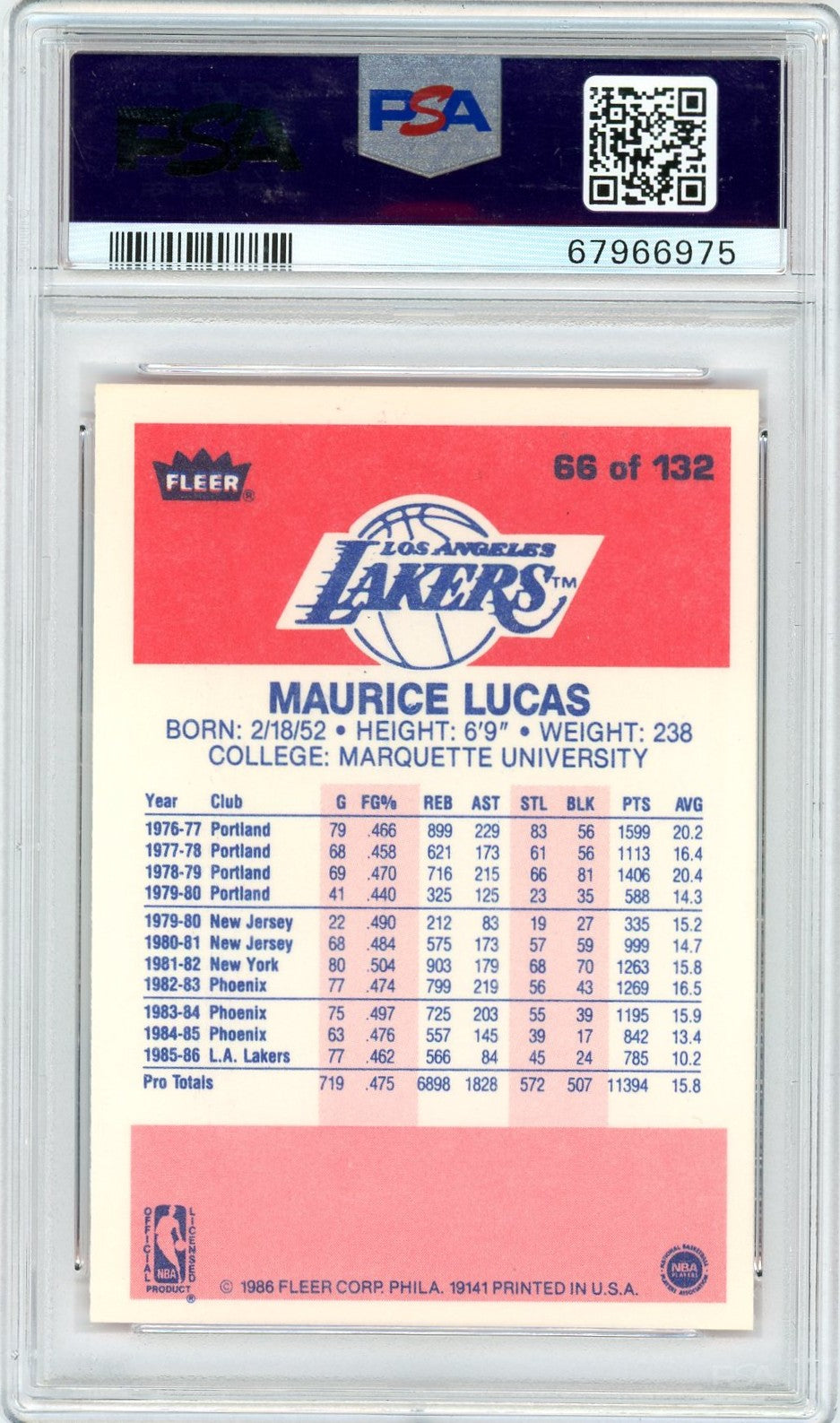 1986 Fleer Maurice Lucas #66 PSA 9