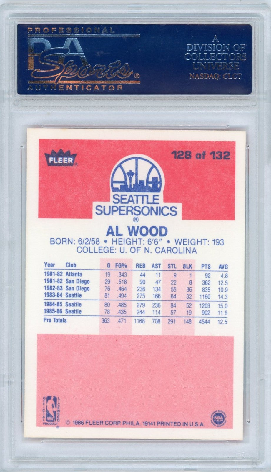1986 Fleer Al Wood #128 PSA 10
