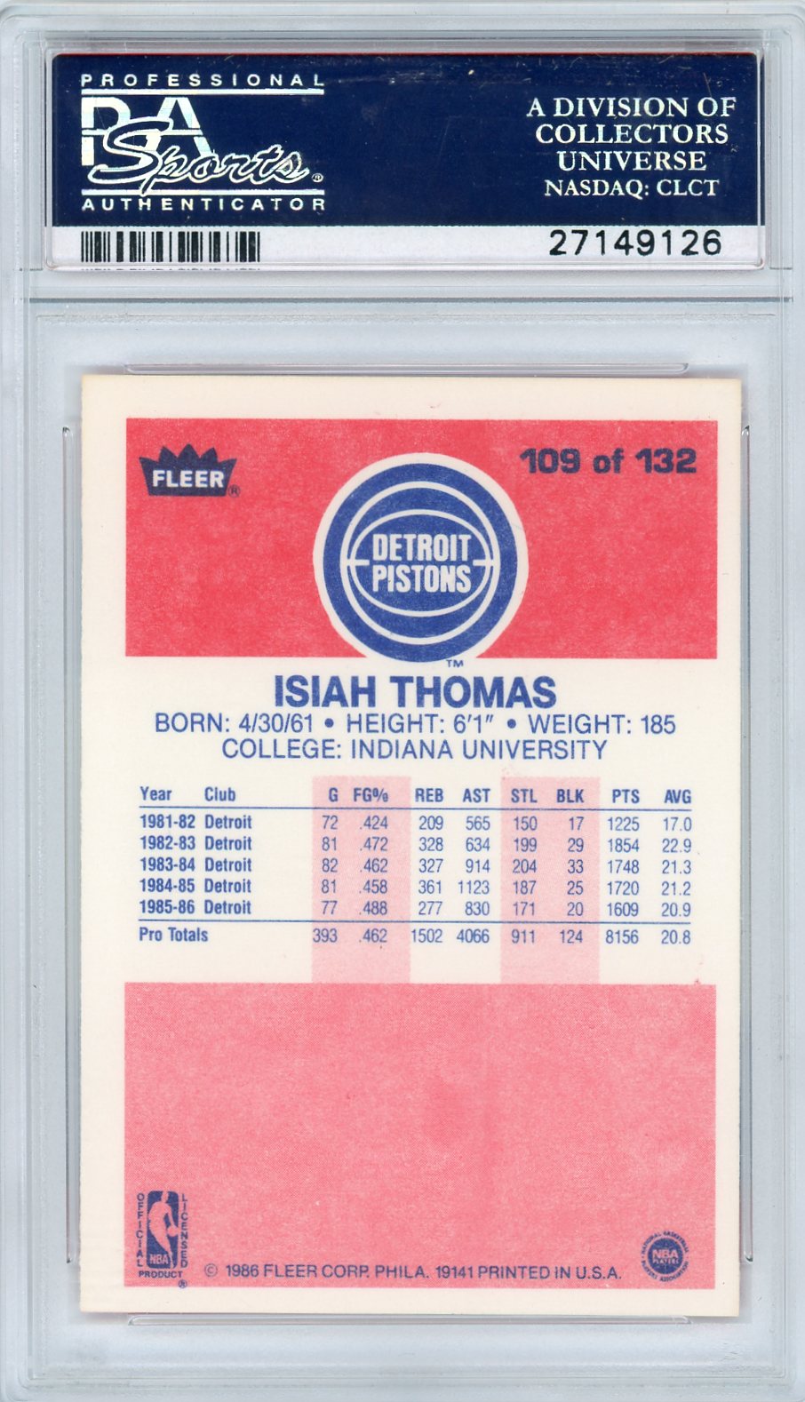 1986 Fleer Isiah Thomas #109 PSA 9