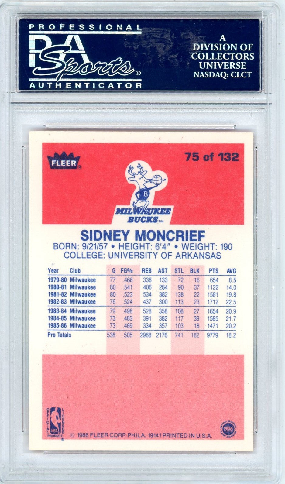 1986 Fleer Sidney Moncrief #75 PSA 10