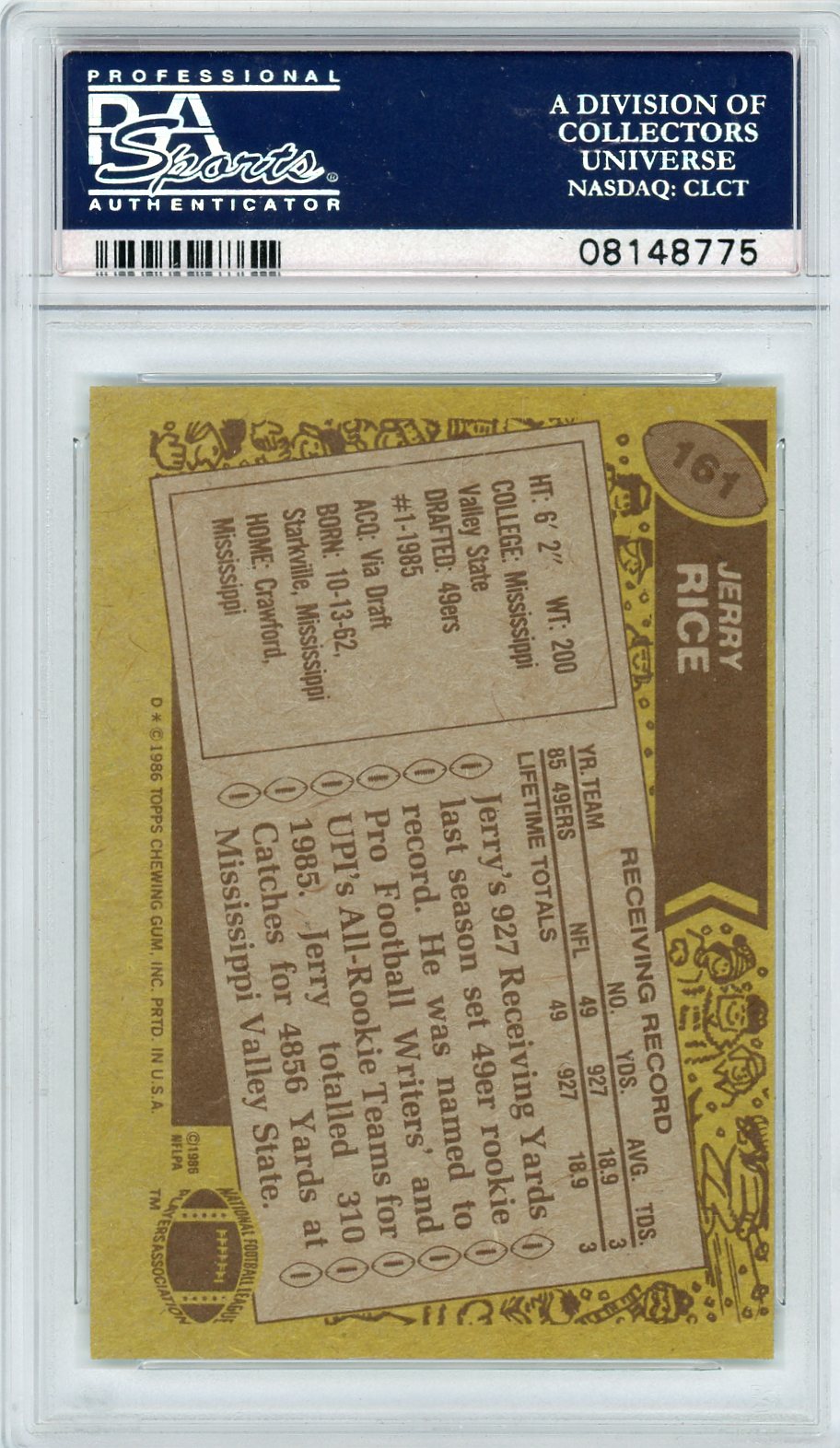 1986 Topps Jerry Rice #161 PSA 9
