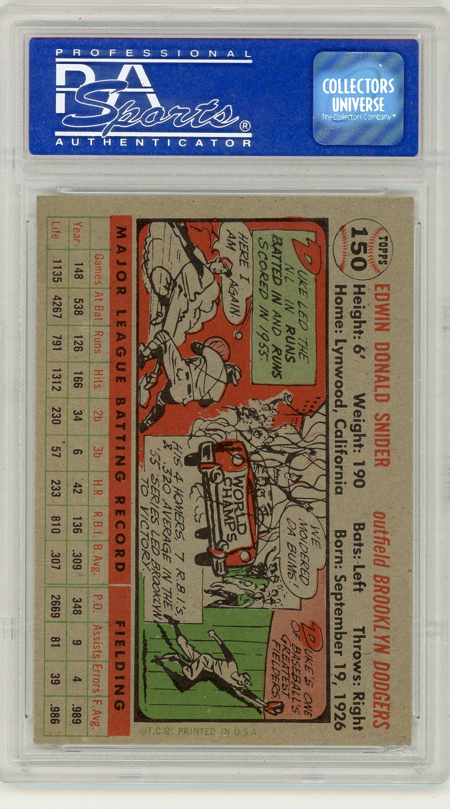 1956 Topps Duke Snider #150 Gray Back PSA 8