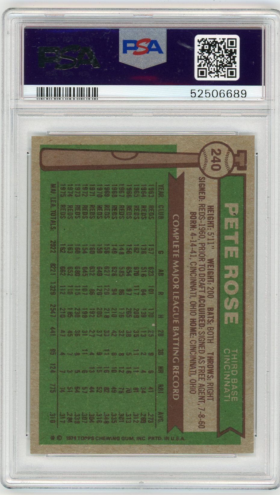 1976 Topps Pete Rose #240 PSA 8