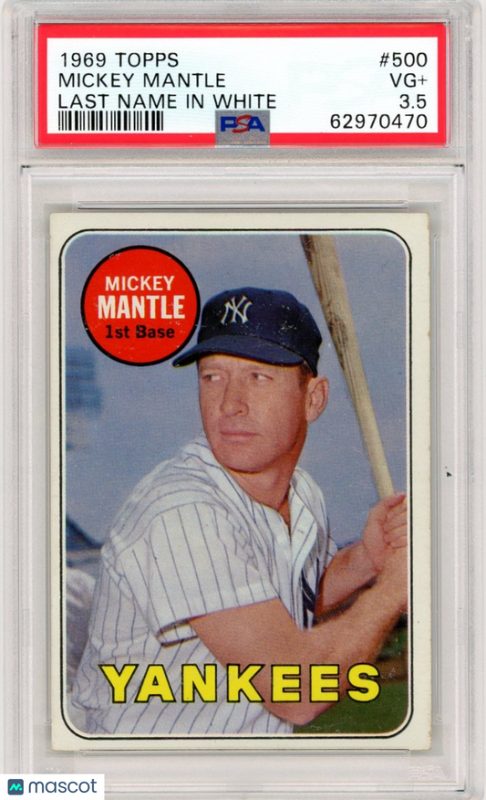 1969 Topps Mickey Mantle #500 Last Name In White PSA 3.5