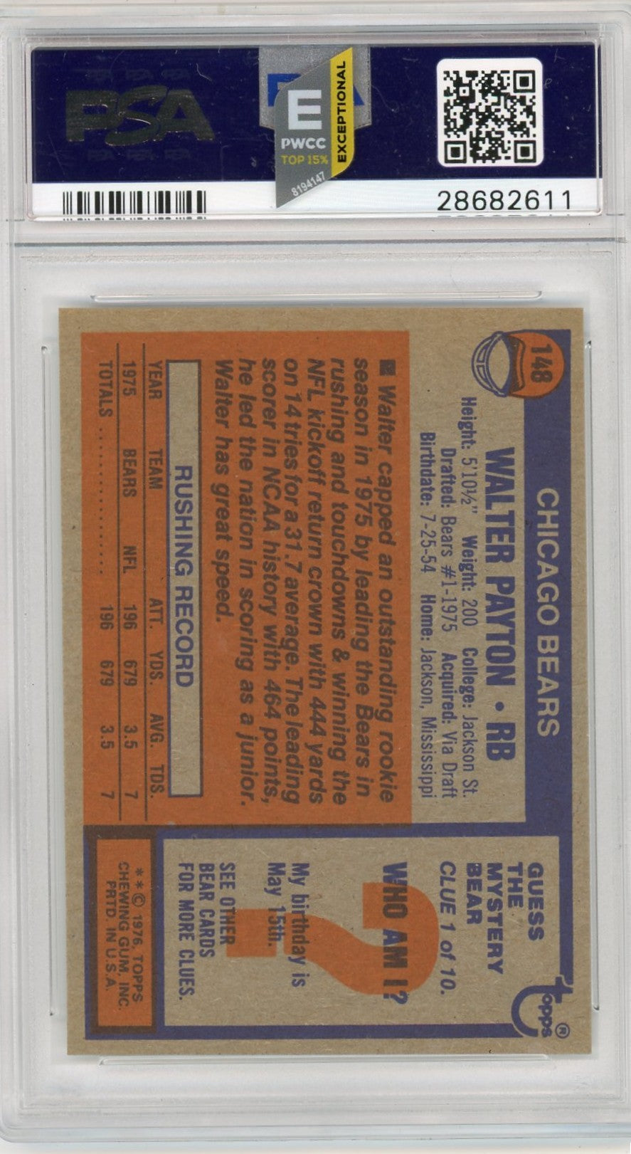 1976 Topps Walter Payton #148 PSA 8