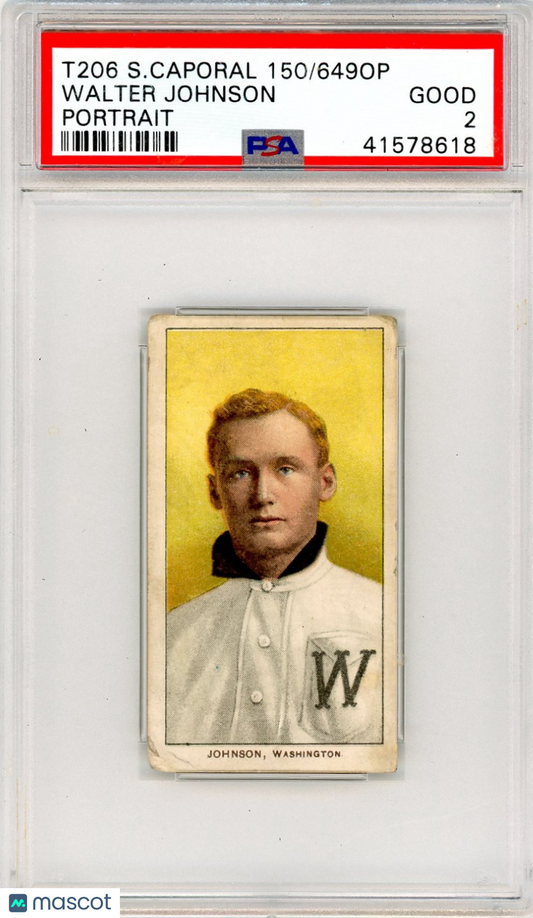 1909-11 T206 Sweet Caporal 150/649op Walter Johnson Portrait PSA 2