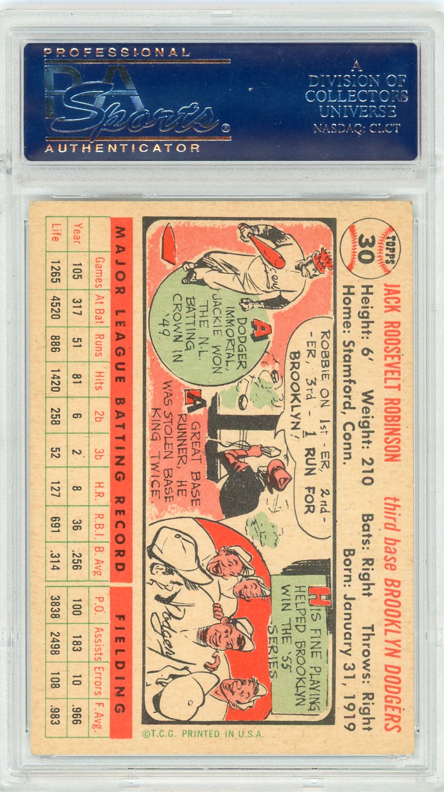 1956 Topps Jackie Robinson #30 White Back PSA 3