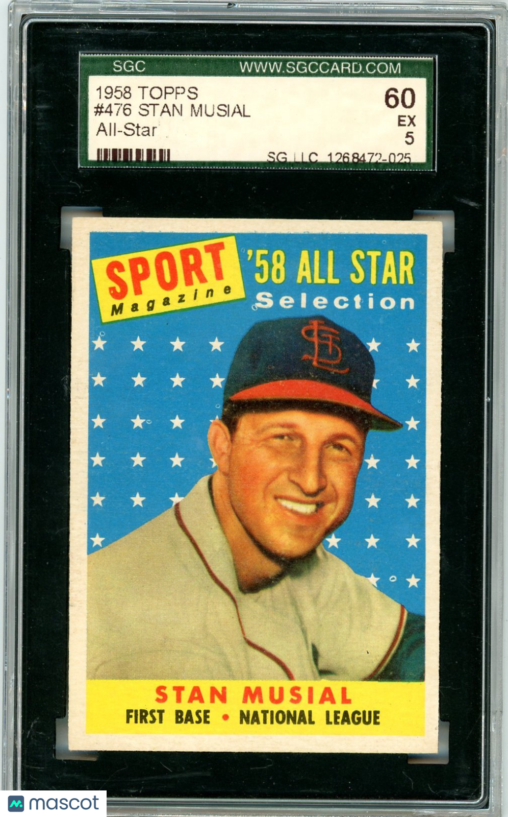 1958 Topps Stan Musial #476 All Star SGC 5