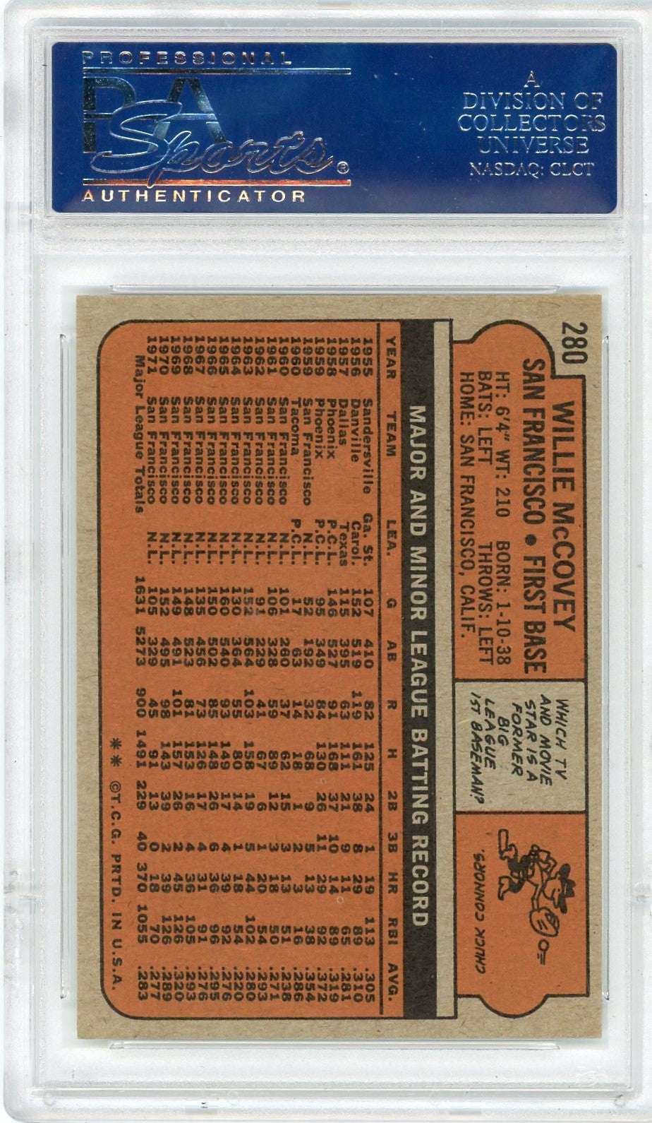 1972 Topps Willie Mccovey #280 PSA 8