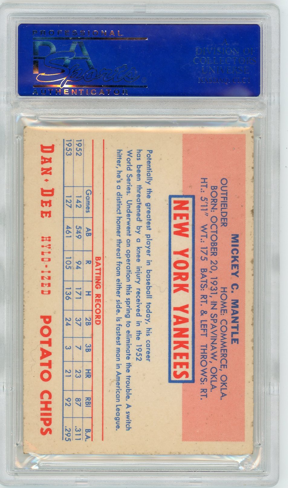 1954 Dan-Dee Potato Chips Mickey Mantle PSA 4