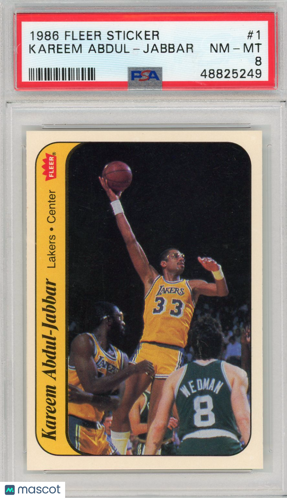 1986 Fleer Sticker K. Abdul-Jabbar #1 PSA 8