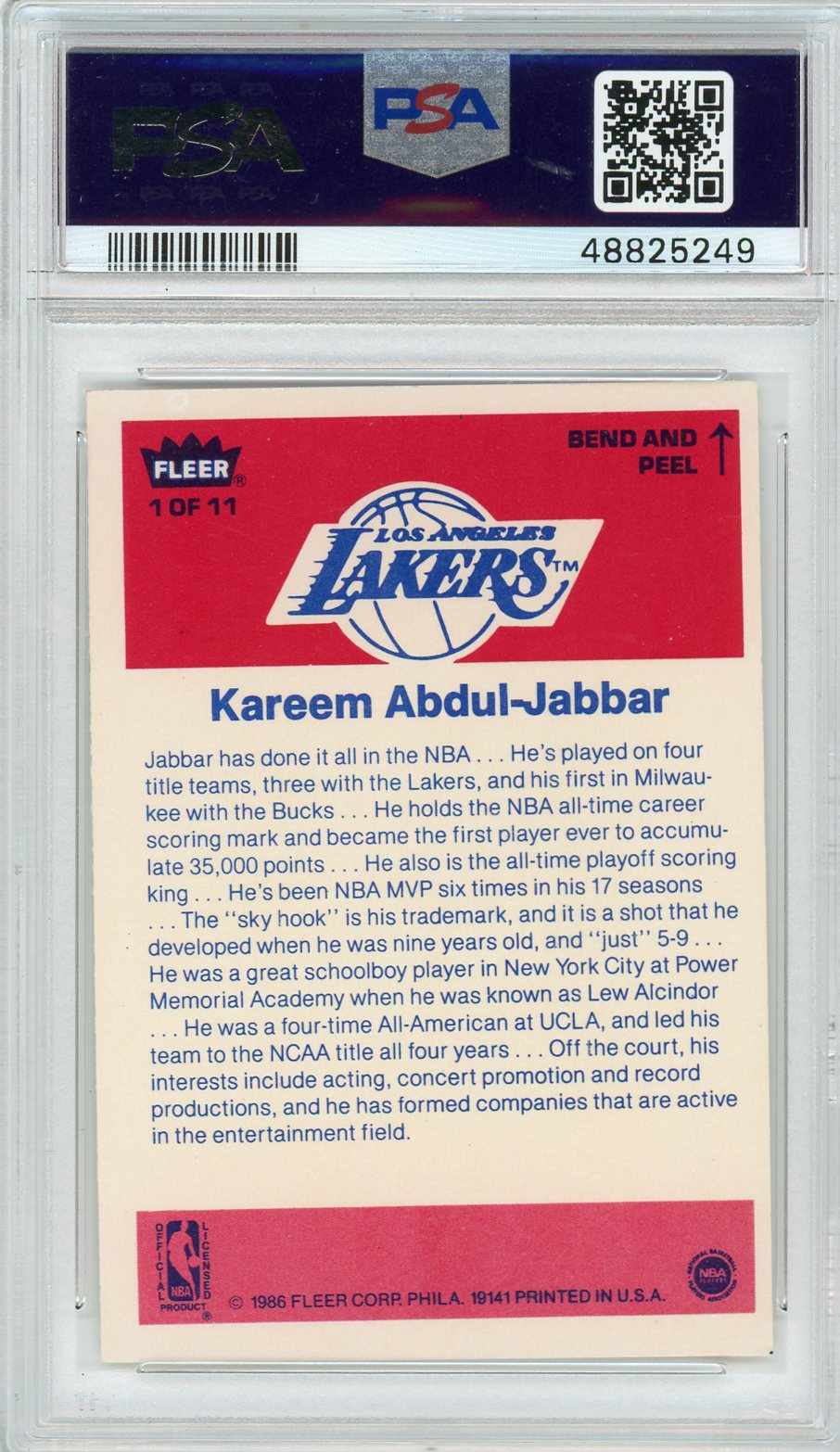 1986 Fleer Sticker K. Abdul-Jabbar #1 PSA 8