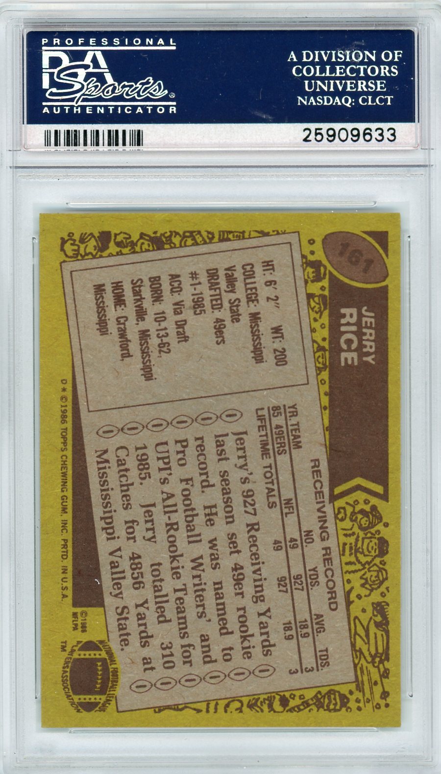 1986 Topps Jerry Rice #161 PSA 8.5