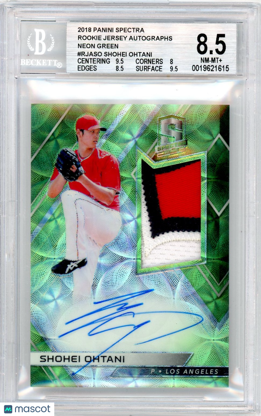 2018 Panini Spectra Jersey Auto Neon Green Shohei Ohtani #RJASO BGS 8.5 Auto 9