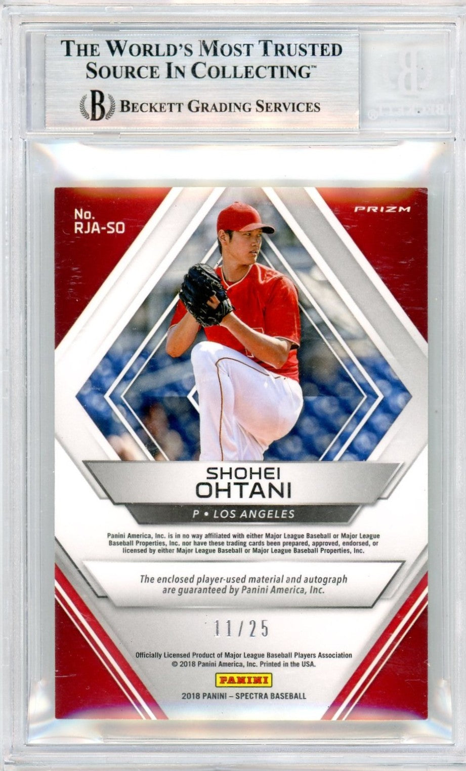 2018 Panini Spectra Jersey Auto Neon Green Shohei Ohtani #RJASO BGS 8.5 Auto 9