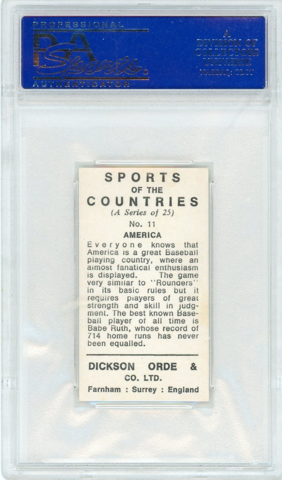 1962 Dickson Orde & Co Sports Of The Countries America #11 PSA 8