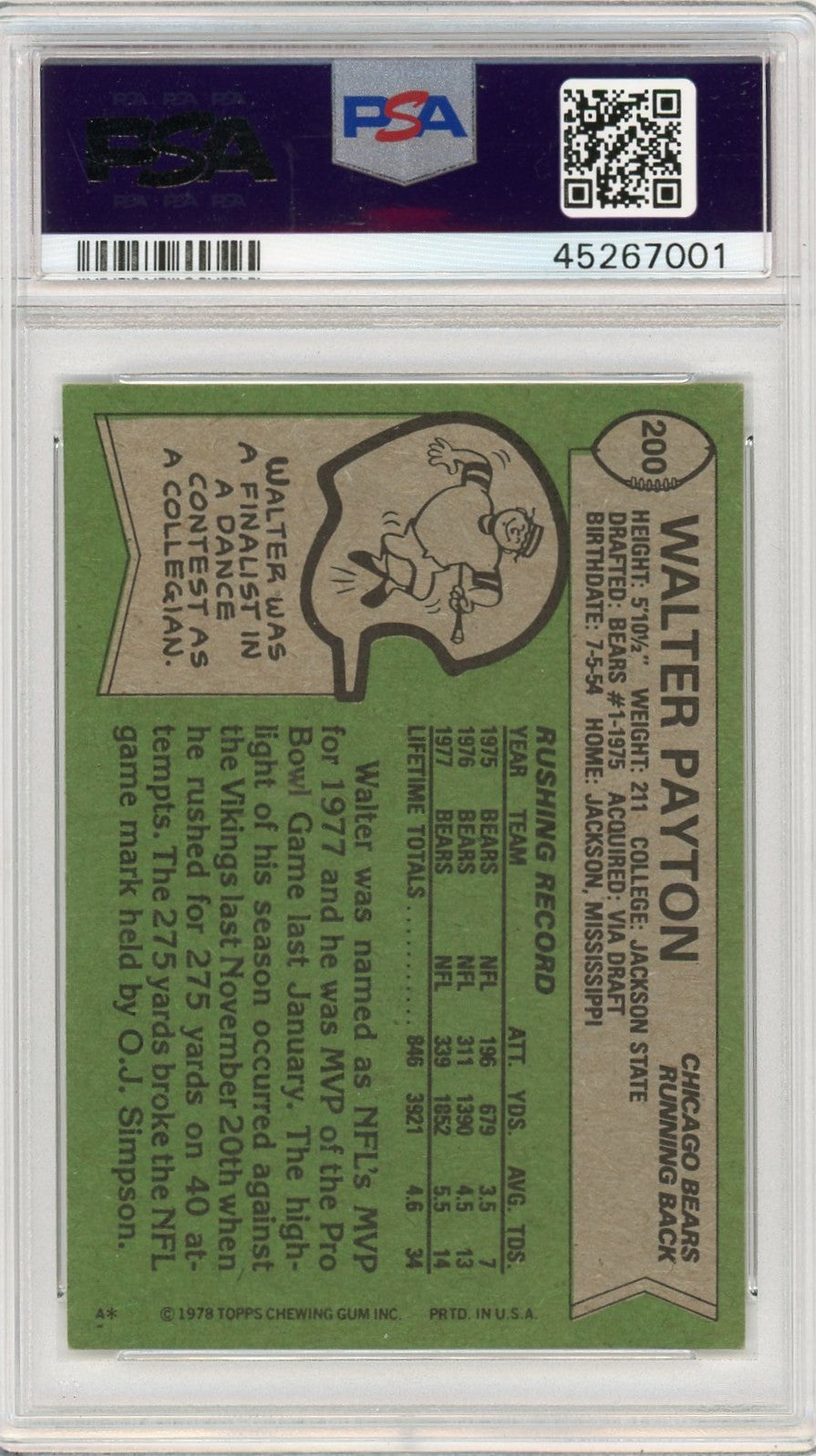 1978 Topps Walter Payton #200 All Pro PSA 8