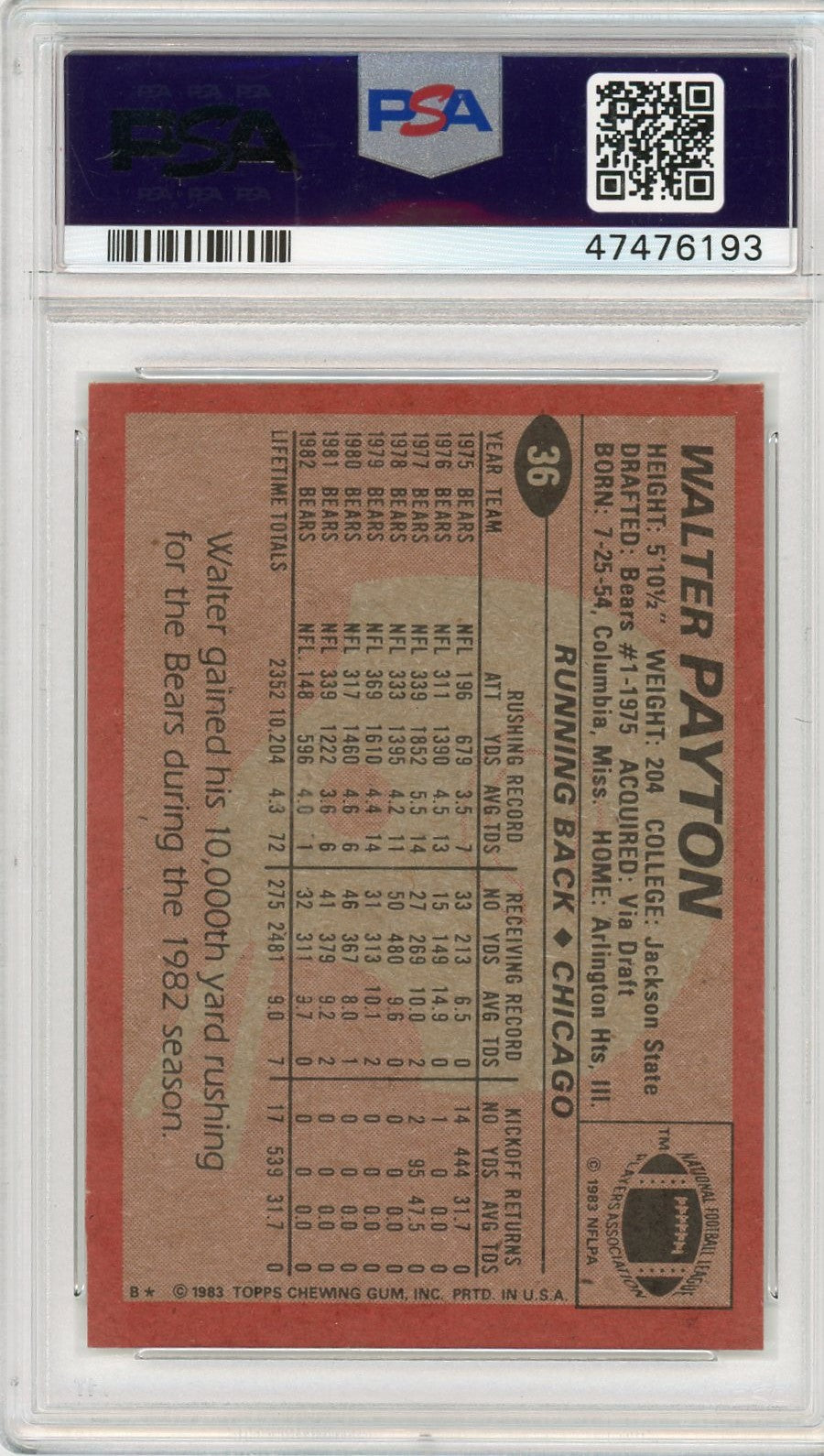 1983 Topps Walter Payton #36 PSA 9