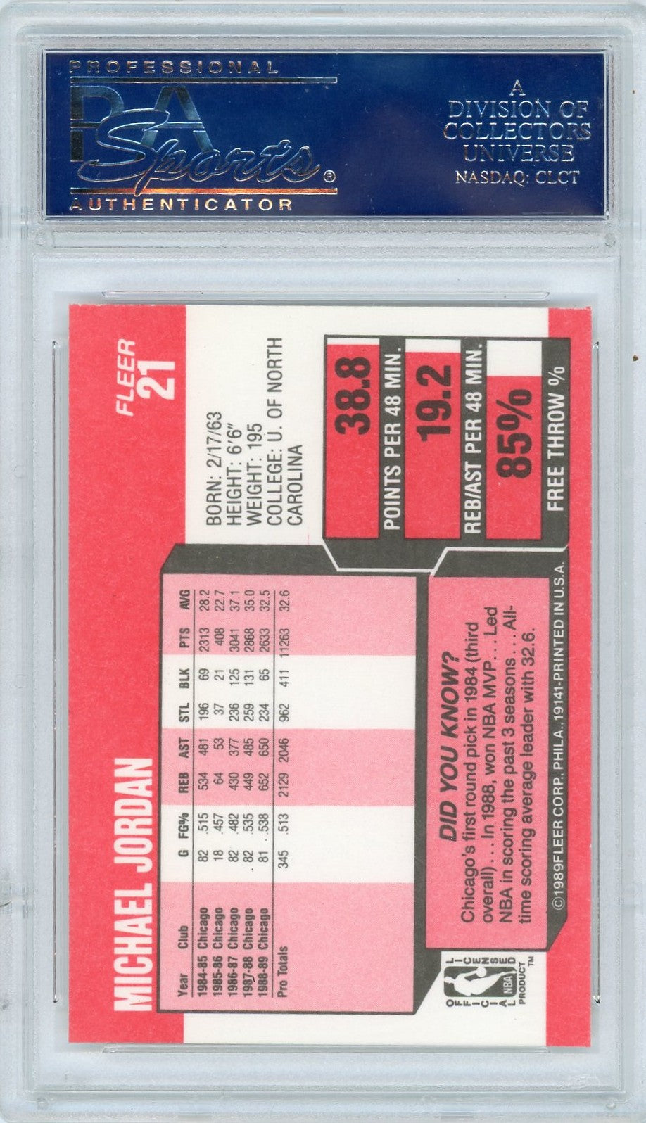 1989 Fleer Michael Jordan #21 PSA 9