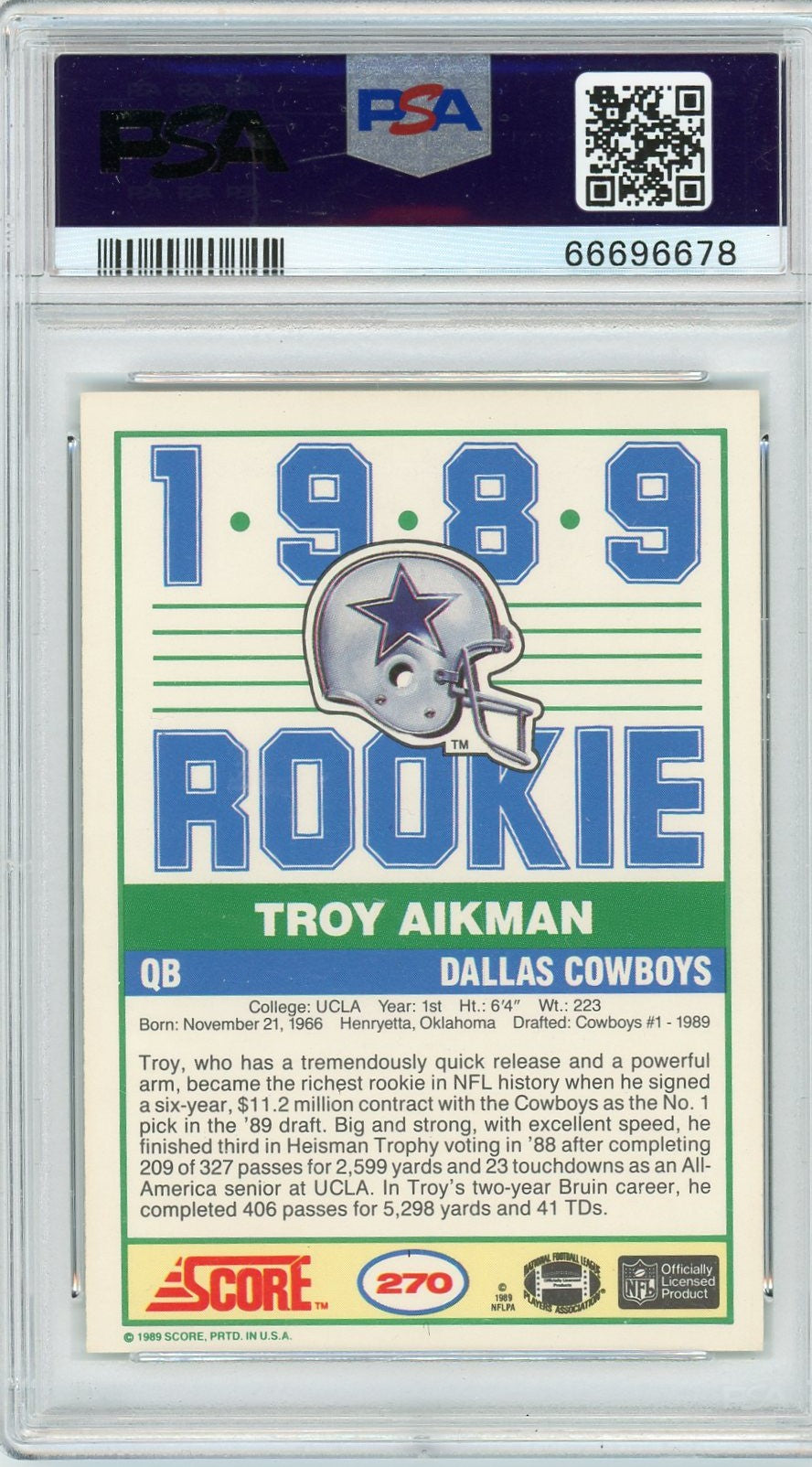 1989 Score Troy Aikman #270 PSA 9