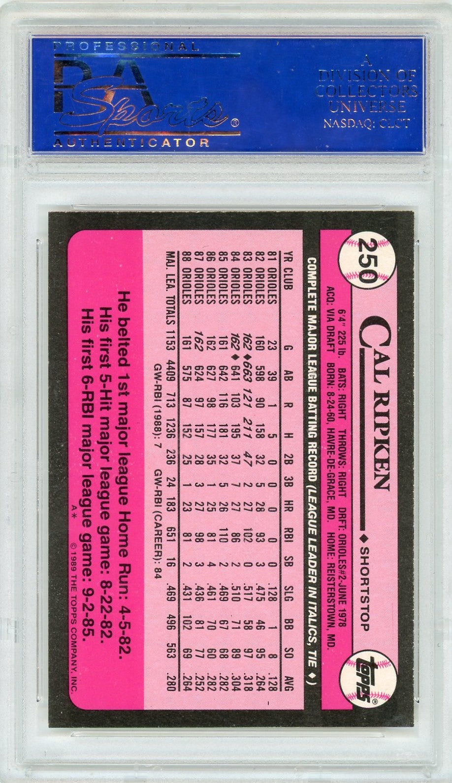 1989 Topps Tiffany Cal Ripken JR. #250 PSA 9