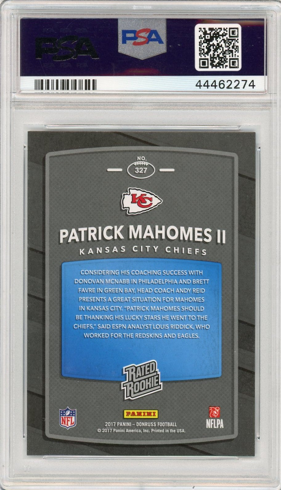 2017 Panini Donruss Patrick Mahomes II #327 PSA 9