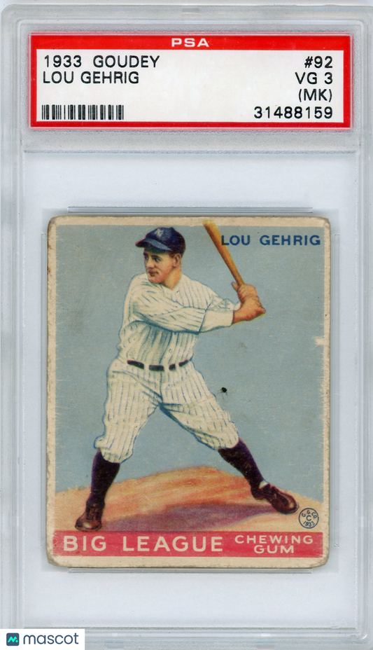 1933 Goudey Lou Gehrig #92 PSA 3 MK