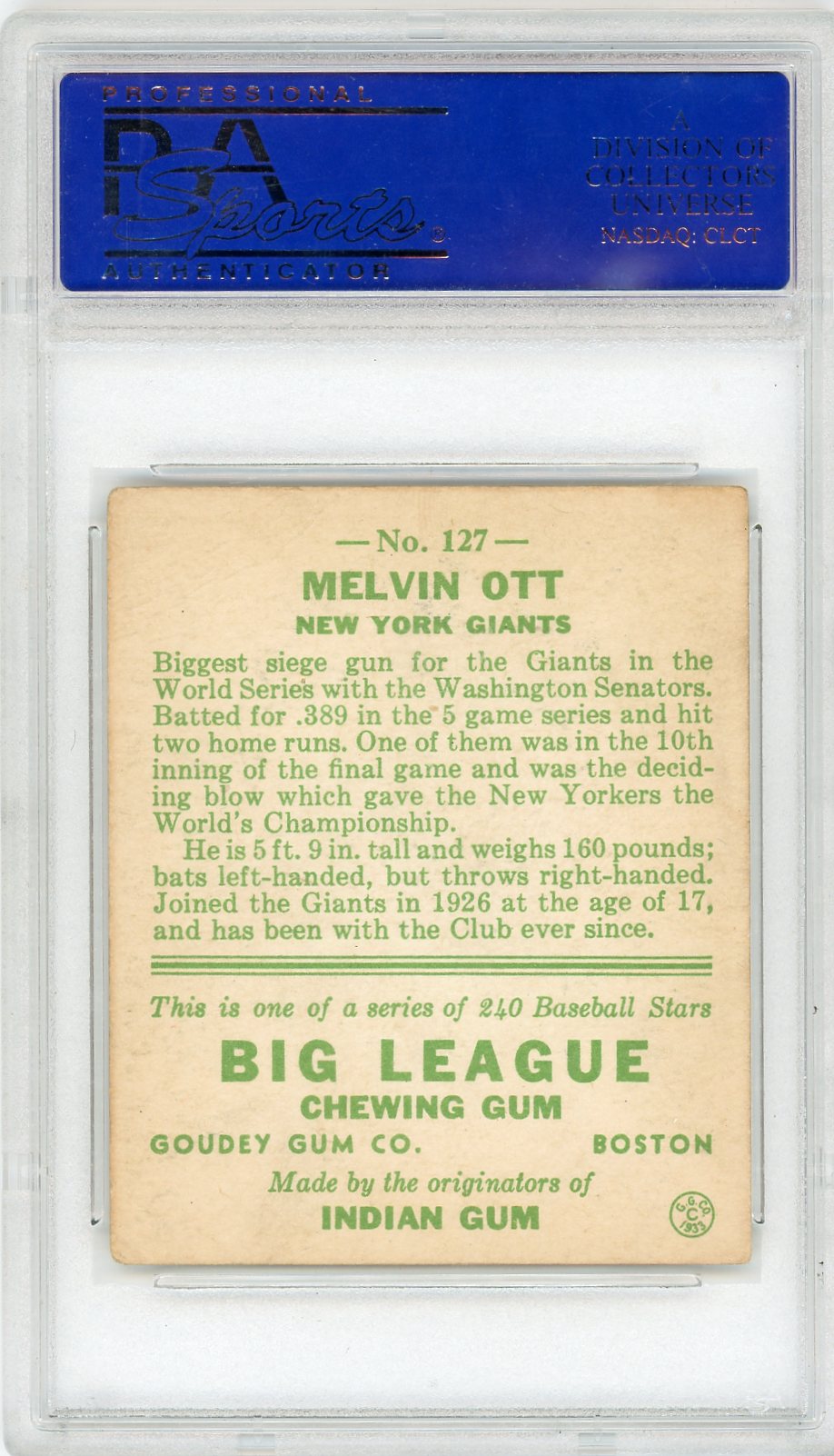1933 Goudey Mel Ott #127 PSA 3