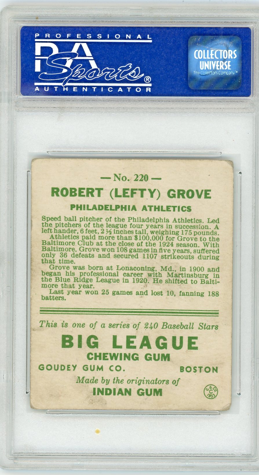 1933 Goudey Lefty Grove #220 PSA 3