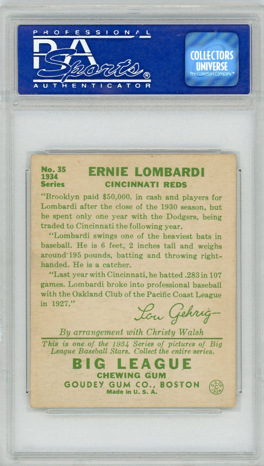 1934 Goudey Ernie Lombardi #35 PSA 6