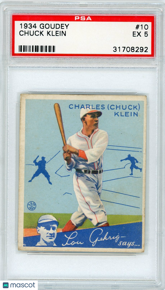 1934 Goudey Chuck Klein #10 PSA 5