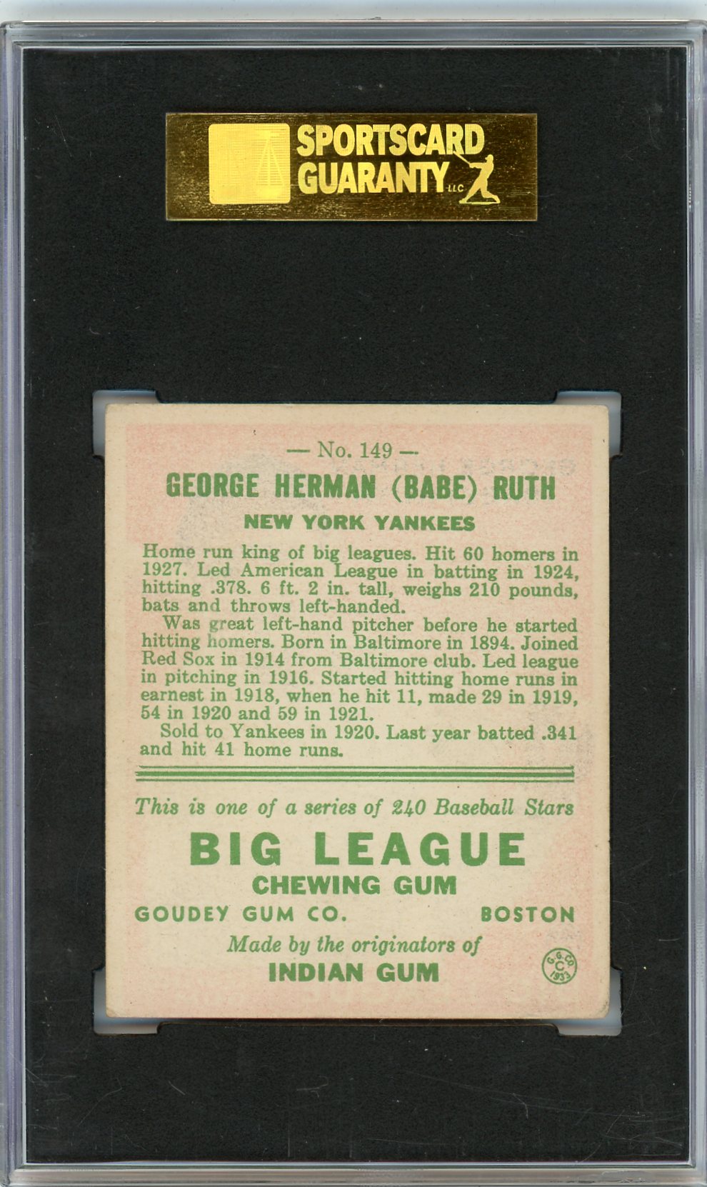 1933 Goudey Babe Ruth #149 SGC 5