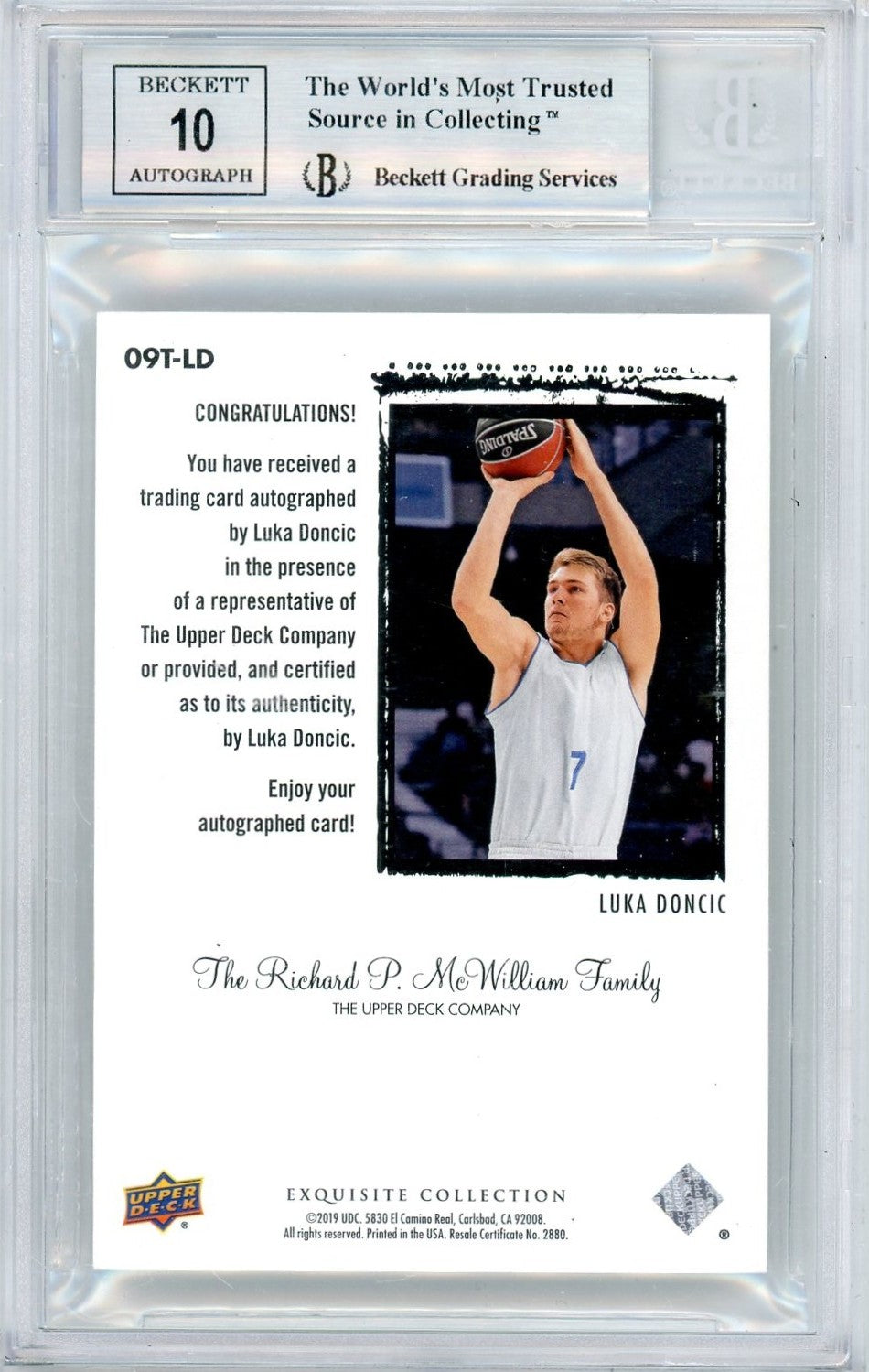 2019 Exquisite Collection 09-10 Rookie Tribute Auto Luka Doncic BGS 9 Auto 10