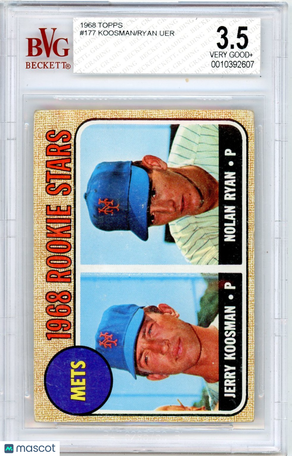 1968 Topps Nolan Ryan Jerry Koosman Rookie Stars #177 BVG 3.5
