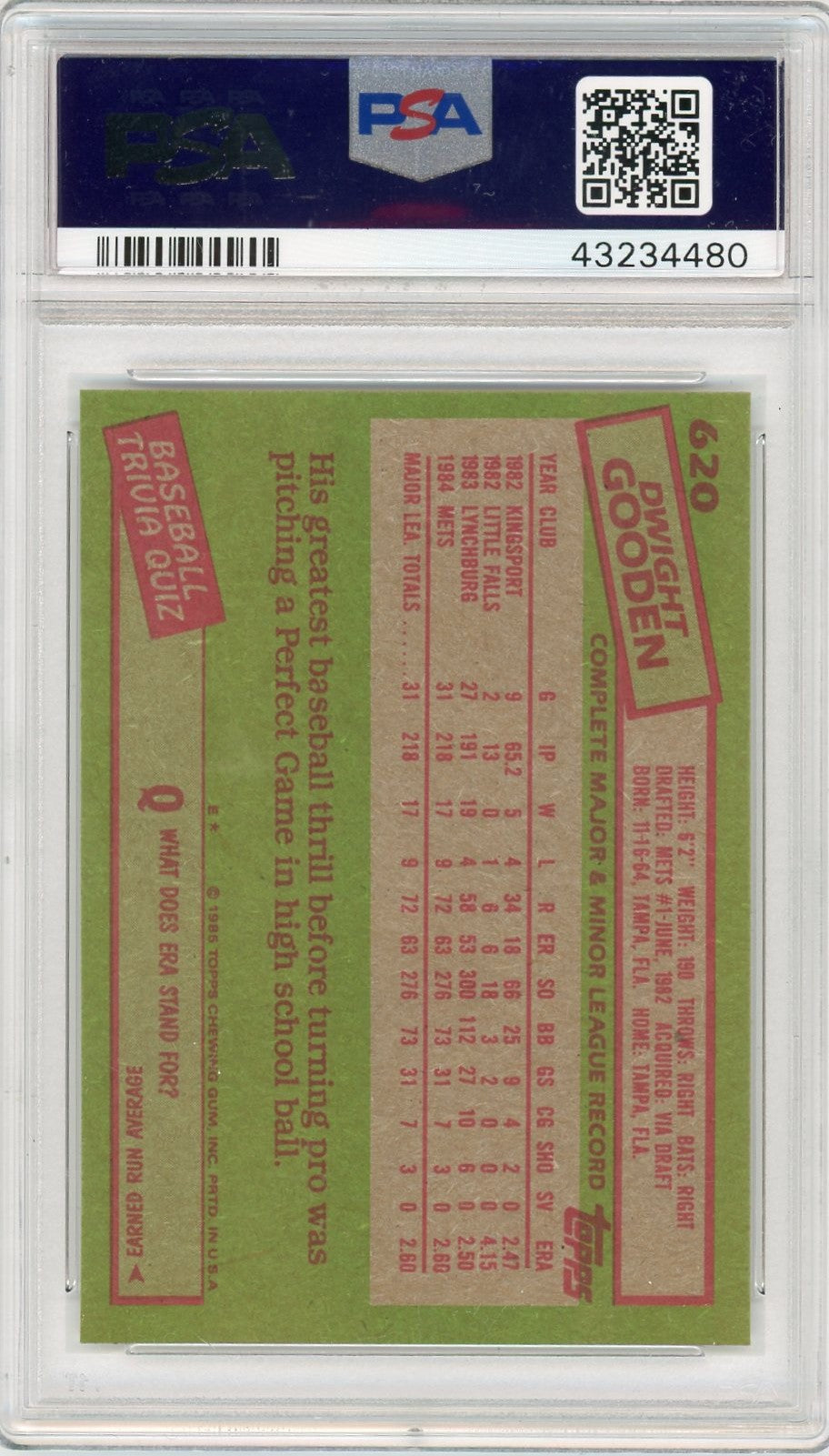 1985 Topps Dwight Gooden #620 PSA 10