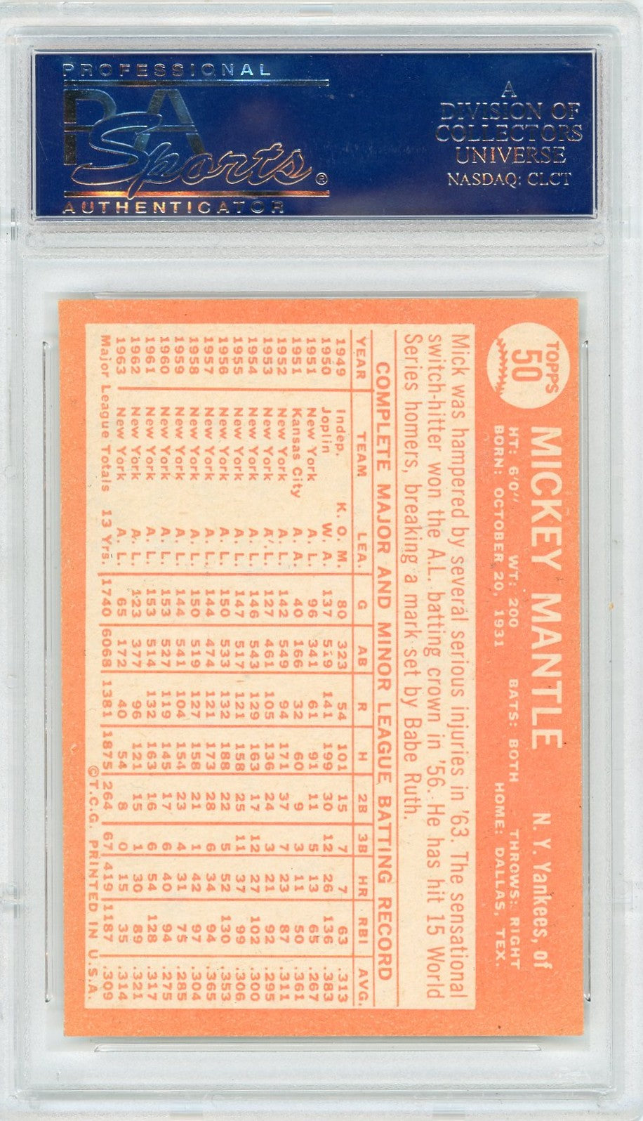 1964 Topps Mickey Mantle #50 PSA 7