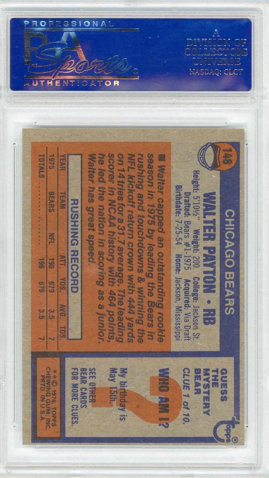 1976 Topps Walter Payton #148 PSA 8