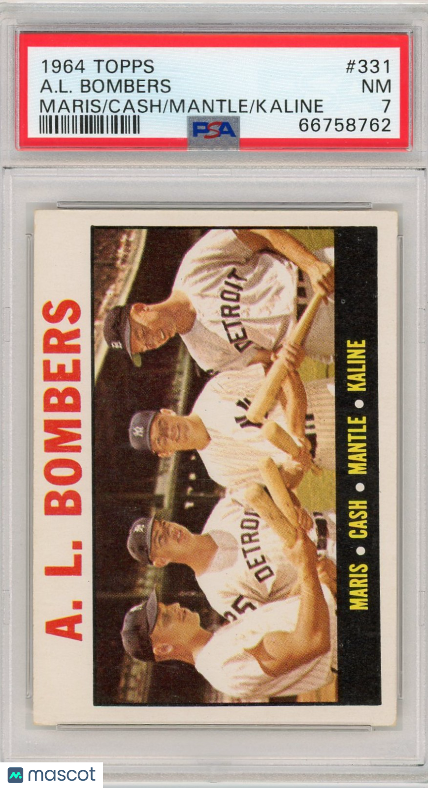1964 Topps A. L. Bombers #331 Maris Cash Mantle Kaline PSA 7