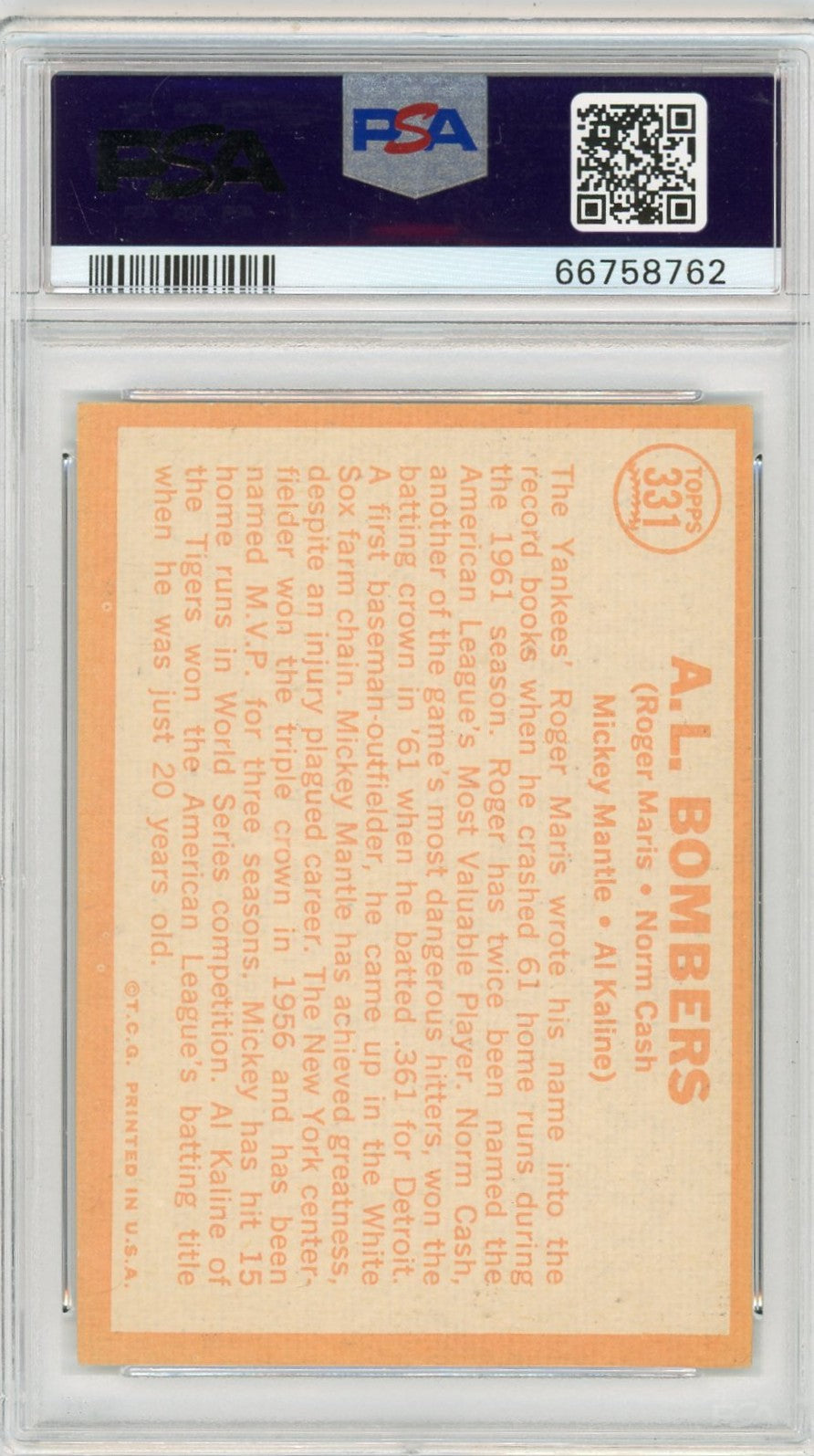 1964 Topps A. L. Bombers #331 Maris Cash Mantle Kaline PSA 7