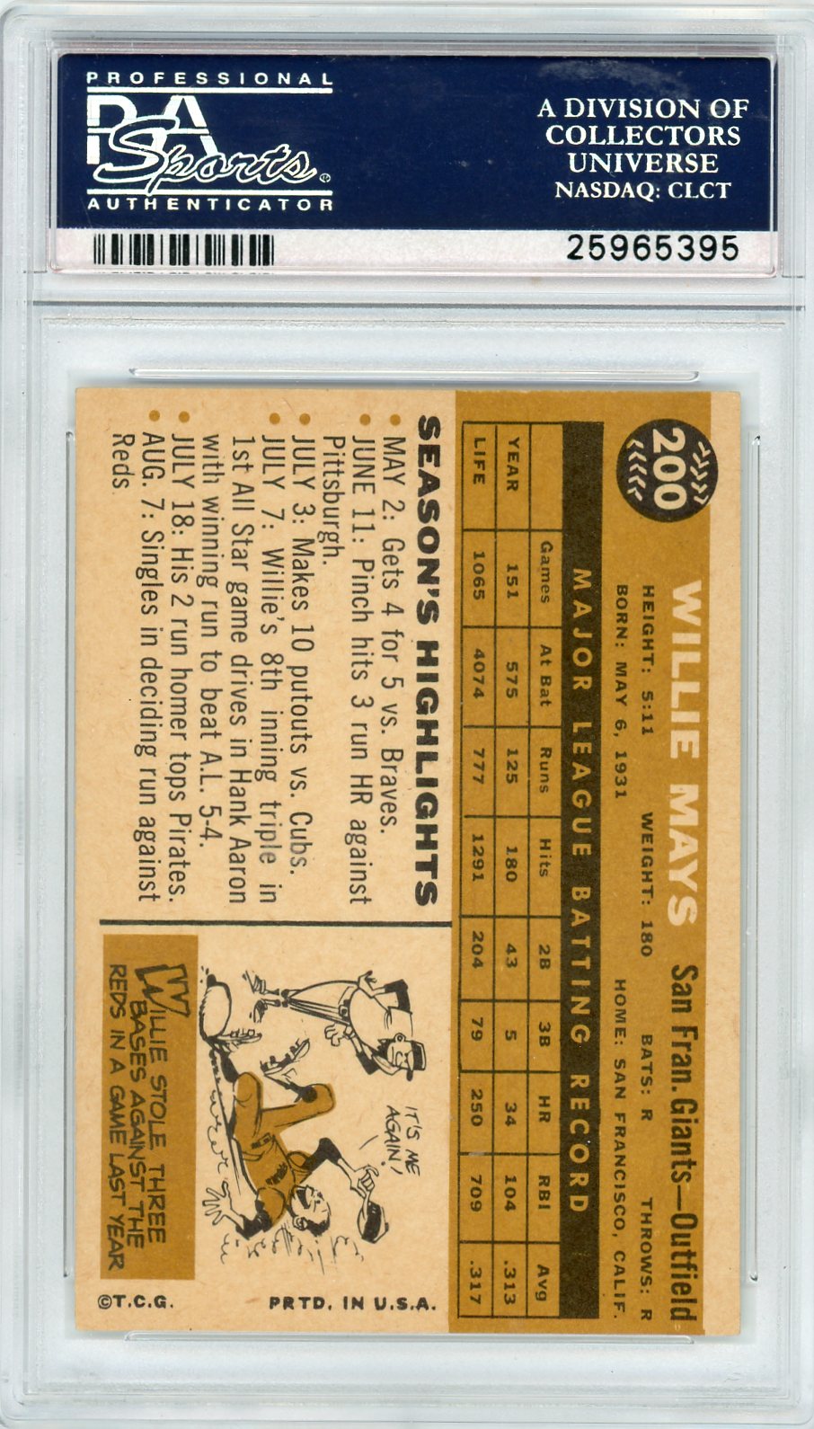 1960 Topps Willie Mays #200 PSA 6