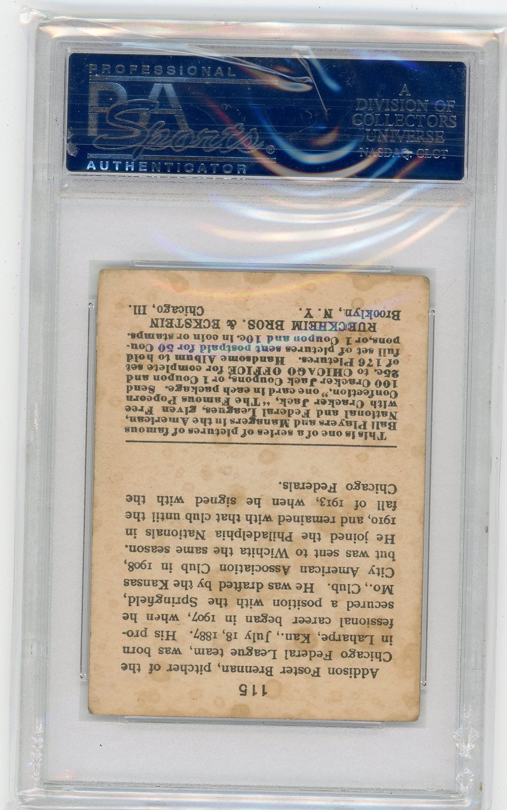 1915 Cracker Jack Ad Brennan #115 PSA 3