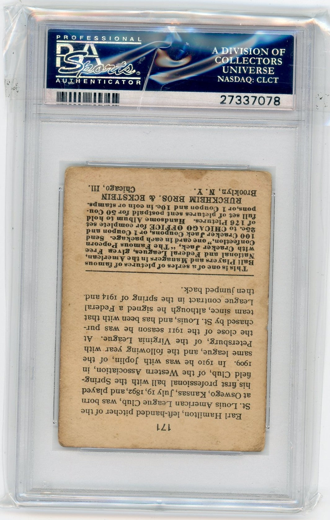1915 Cracker Jack Earl Hamilton #171 PSA 2